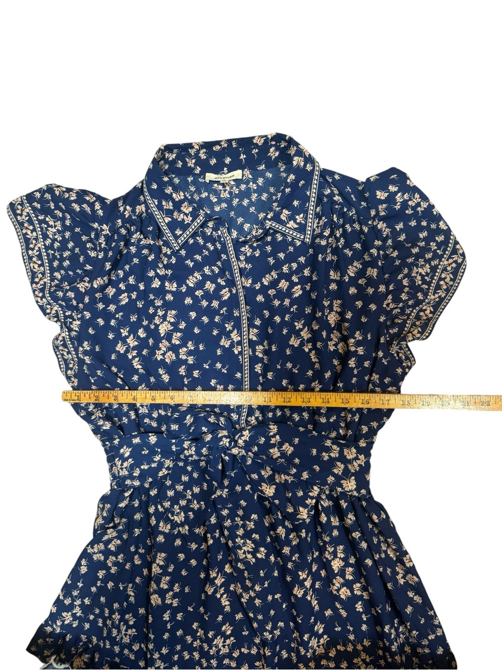 Max Studio Floral Tie Waist Flutter Sleeve Tiered Midi Dress Blue XL - Picture 3 of 8